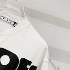 Off White T-shirt close-up of crew neck and partial logo print