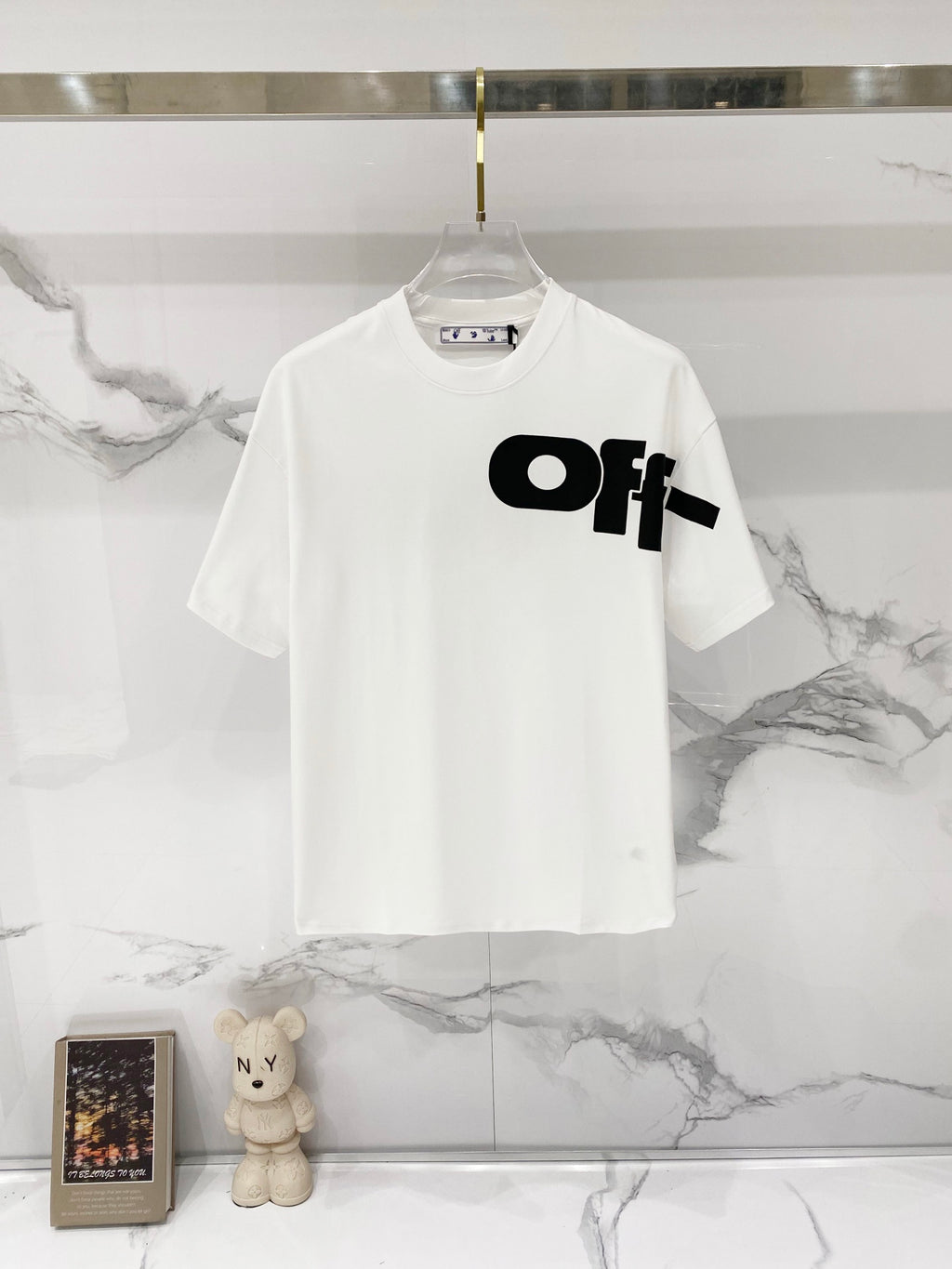 Off White T-shirt with black "Off" logo print on chest