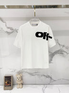Off White T-shirt with black "Off" logo print on chest