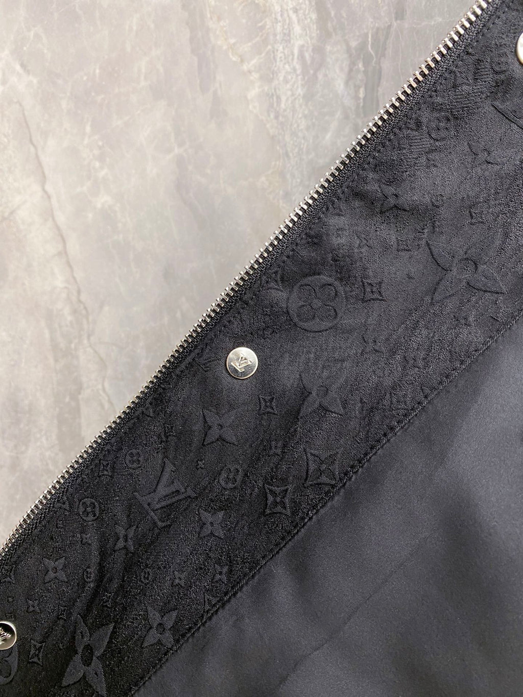 Louis Vuitton monogram-pattern long jacket fabric panel with zipper edge