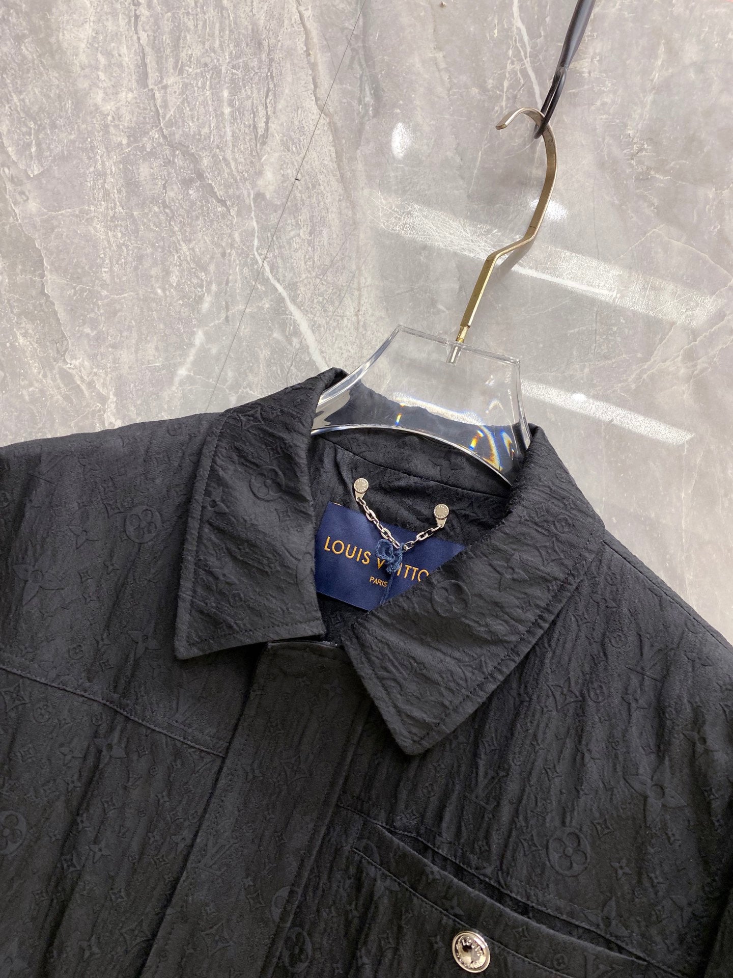 Louis Vuitton long jacket collar with embossed monogram and gold-tone snap