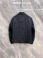 Louis Vuitton long jacket in dark navy, stand collar and full back view