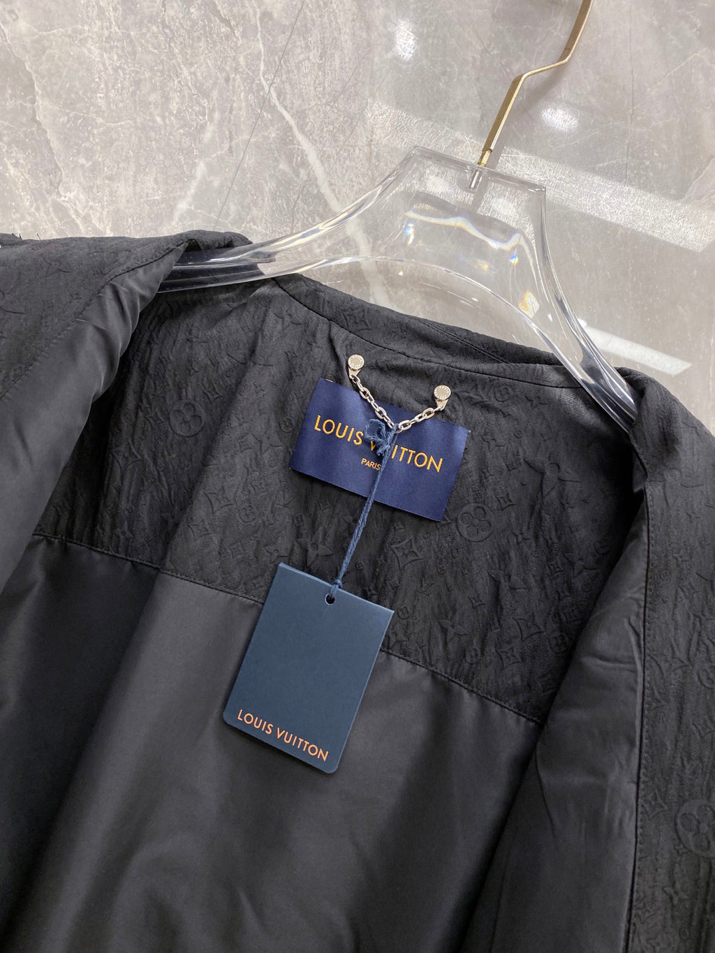 Louis Vuitton long jacket interior with Louis Vuitton tags on lining