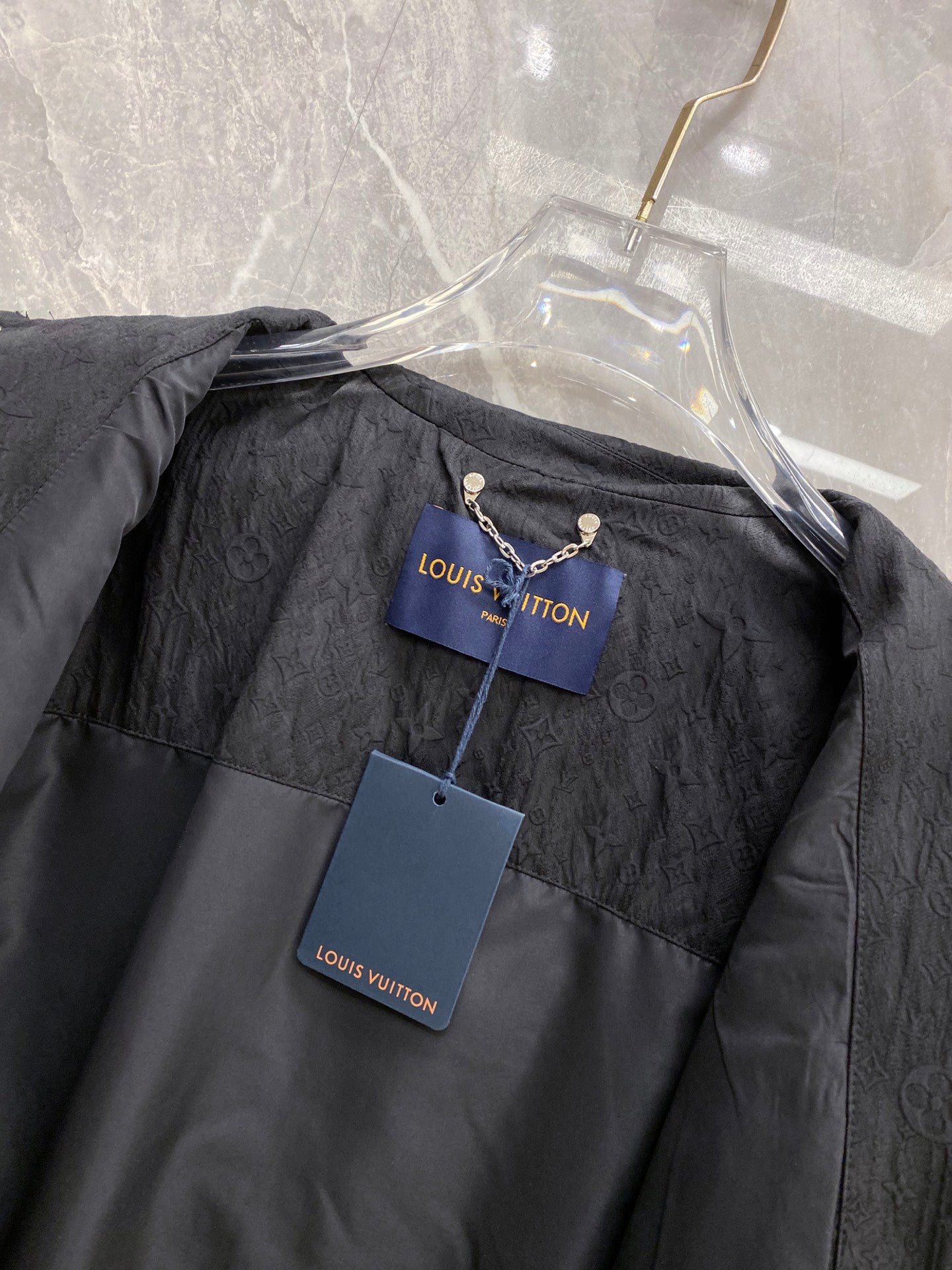 Louis Vuitton long jacket interior with Louis Vuitton tags on lining