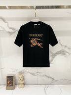 Black short-sleeve T-shirt with Burberry logo graphic at chest