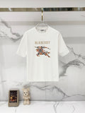 White Burberry T-shirt with gold lettering and multicolor horse graphic on chest