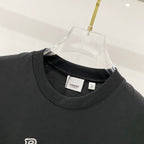 Black crewneck T-shirt neckline with small interior neck label