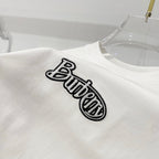 White short-sleeve T-shirt with embroidered-style black “Butter” logo on chest