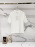 White short-sleeve T-shirt on hanger, back view with plain crew neckline