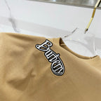 Tan T-shirt with large embroidered Burberry logo graphic