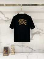 Black Burberry T-shirt with large gold knight logo on back