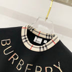 Burberry black T-shirt neckline with checkered collar trim and BURBERRY lettering