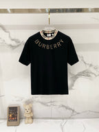Burberry black short-sleeve T-shirt with checkered crew collar and BURBERRY logo