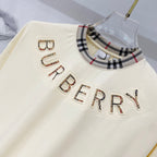 Burberry short-sleeve T-shirt with large raised BURBERRY lettering and plaid-trim collar