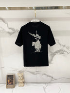 Black short-sleeve T-shirt with large rear graphic print