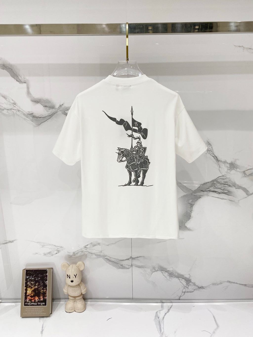 White Burberry short-sleeve T-shirt with large back graphic print.