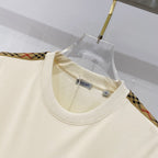 Cream crewneck T-shirt with ribbed collar and small horse logo