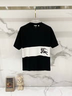 Black and white colorblock T-shirt with horse-and-rider graphic on chest