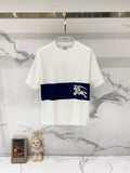 White and navy Burberry T-shirt with horse logo across chest