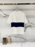 White Burberry T-shirt with navy horizontal stripe, plain back