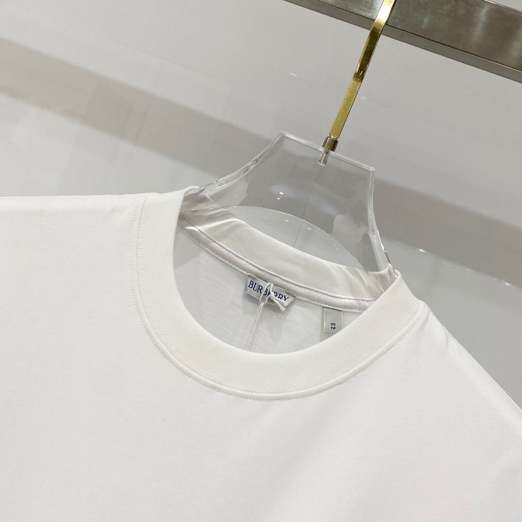 White crew-neck T-shirt with Burberry neck label