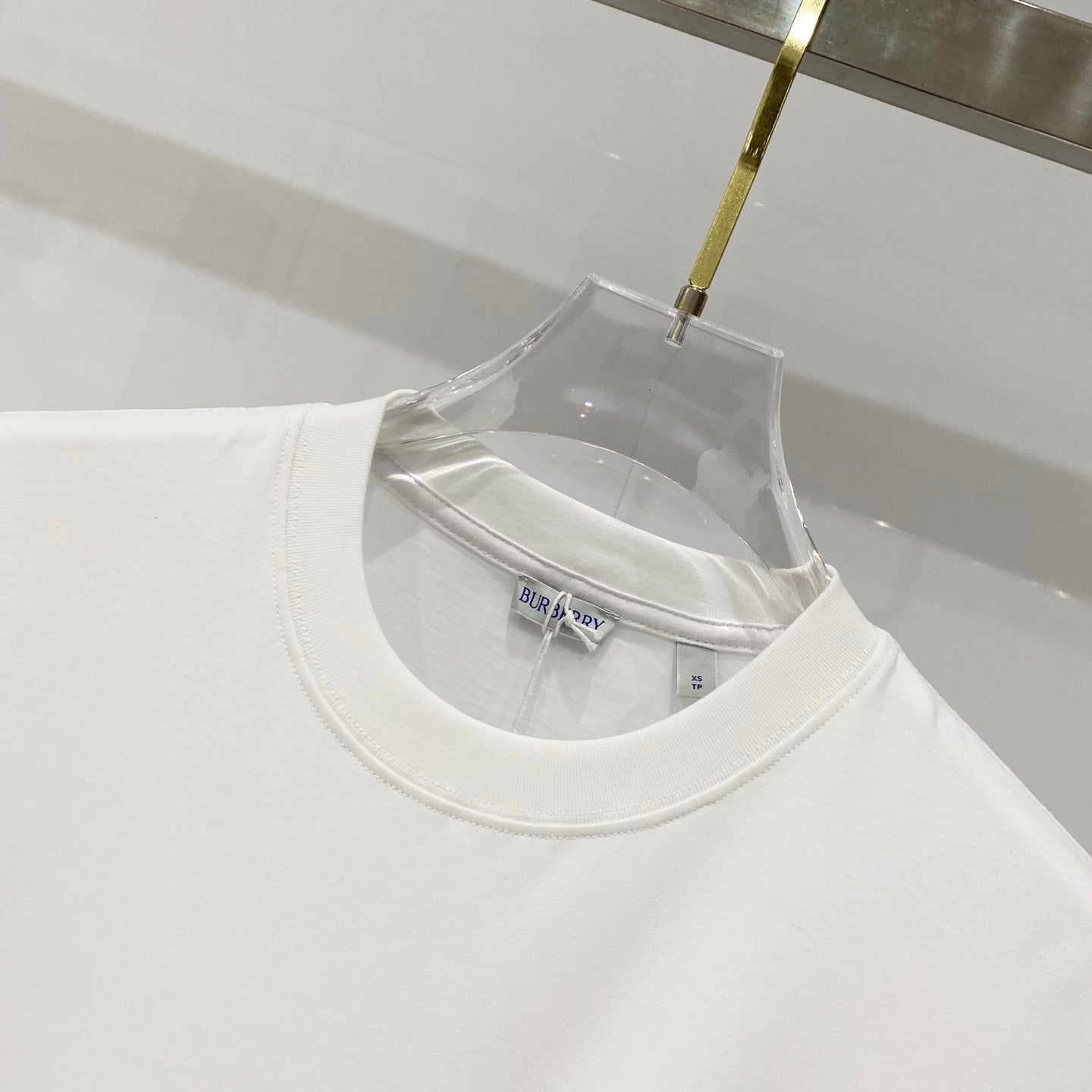 White crew-neck T-shirt with Burberry neck label