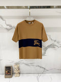 Tan and navy Burberry crewneck short-sleeve T-shirt with horse logo band