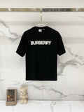 Black short-sleeve T-shirt with white BURBERRY logo on the chest