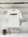 White Burberry short-sleeve T-shirt with large black BURBERRY logo on chest