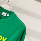 Green T-shirt shoulder seam and short sleeve, crew neckline