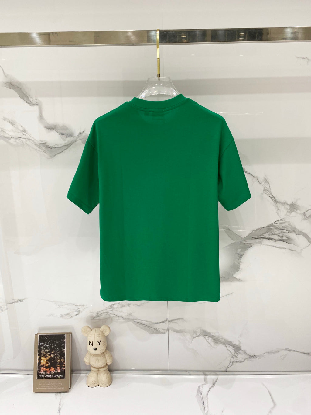 Green T-shirt, plain back view, short sleeves