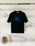 Burberry black short-sleeve T-shirt with blue horse logo on chest
