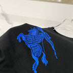 Burberry black short-sleeve T-shirt with large blue horse back print