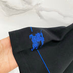 Burberry black short-sleeve T-shirt with blue horse logo on sleeve
