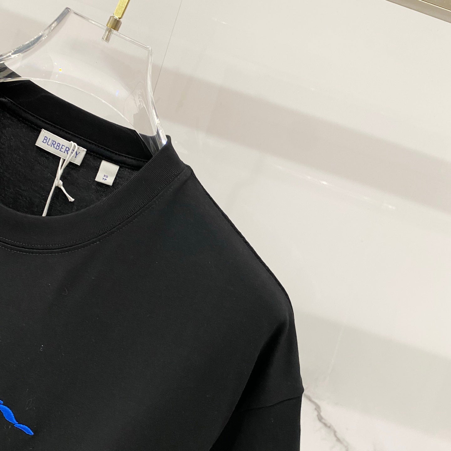 Burberry black short-sleeve T-shirt with side seam and small blue logo