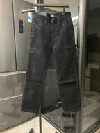 Dark gray corduroy jeans with zip fly and belt loops