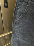 Close-up of denim jeans pocket seam and textured fabric