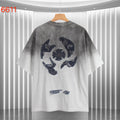 Gradient T-shirt, dark gray to white, navy embroidered back crest and short sleeves