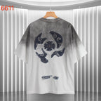 Gradient T-shirt, dark gray to white, navy embroidered back crest and short sleeves