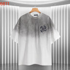 Gradient T-shirt, dark gray to white, small navy embroidered emblem at chest