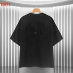 Black short-sleeve T-shirt with back embroidered design