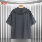Dark gray graphic T-shirt with crew neck and large back emblem