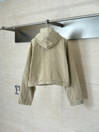 Beige hooded cropped jacket back view