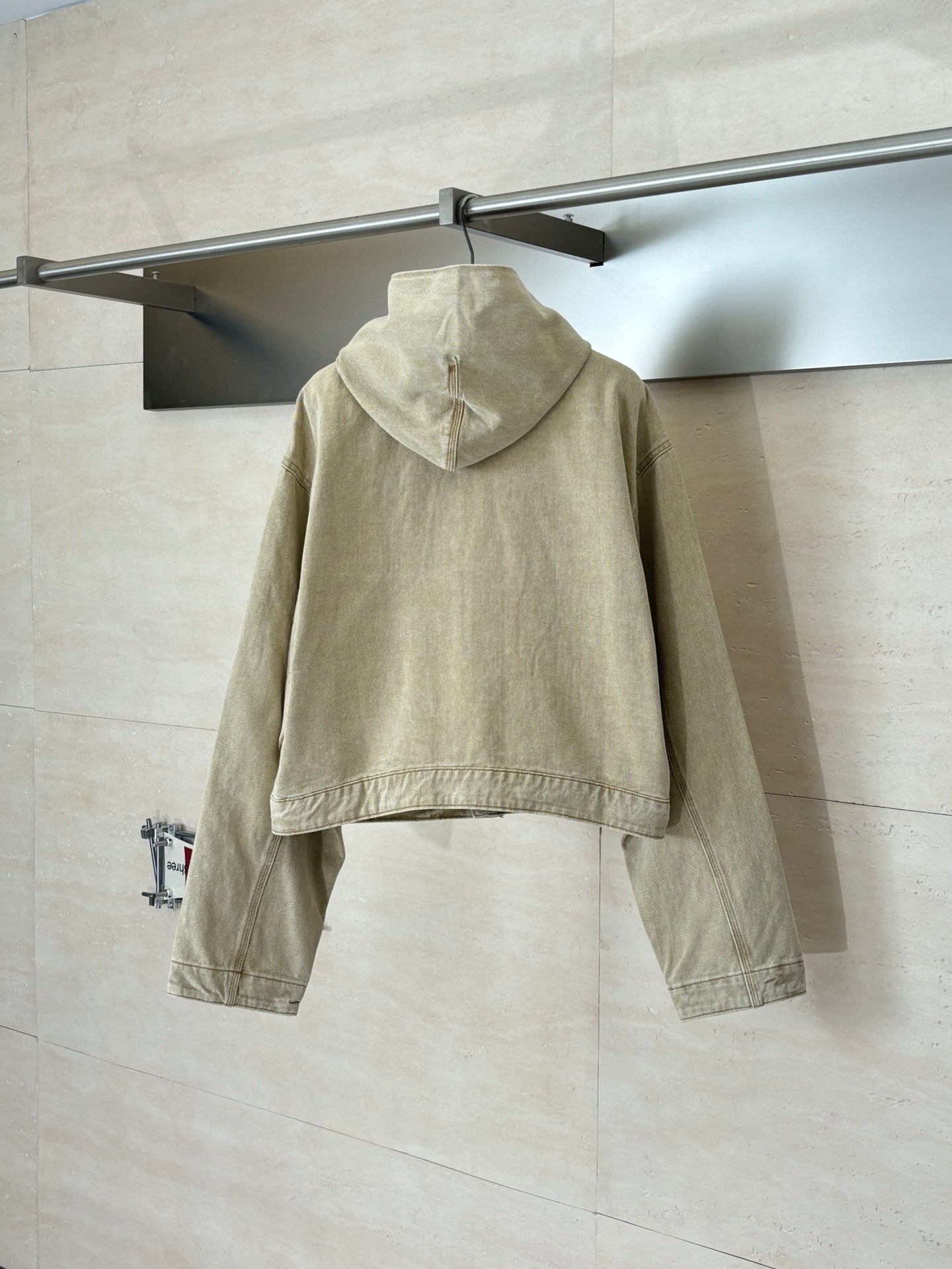 Beige hooded cropped jacket back view