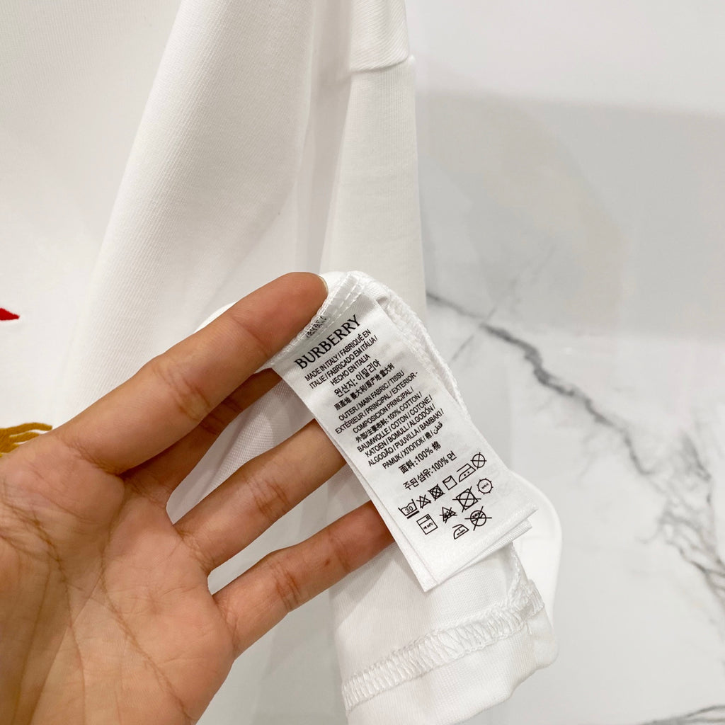 Burberry white T-shirt inside care label on hem