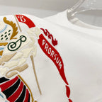 Burberry white crew-neck T-shirt with red text patch and horse embroidery detail