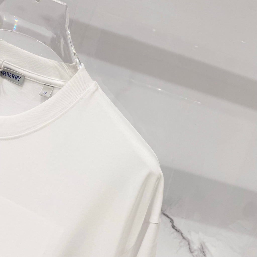 Burberry white crew-neck T-shirt side seam and sleeve view
