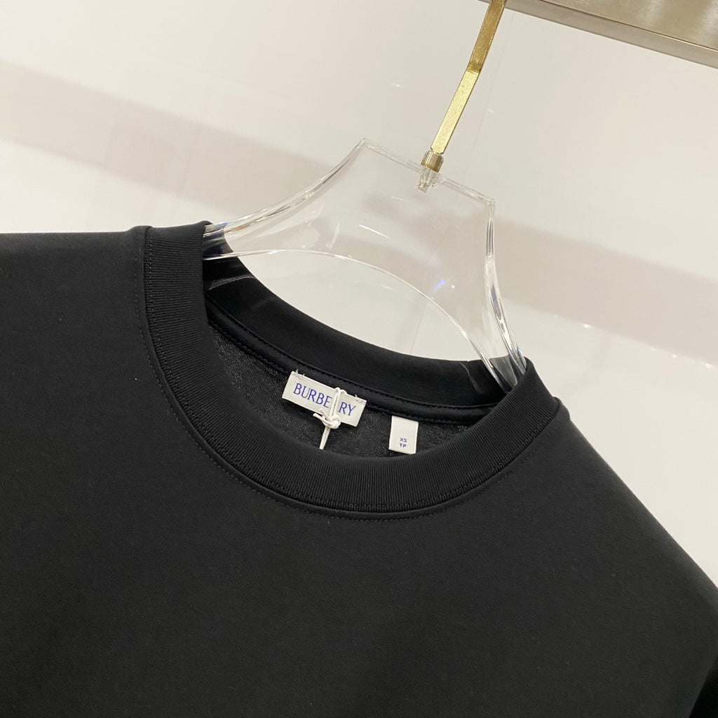 Black crewneck T-shirt neckline with Burberry size label