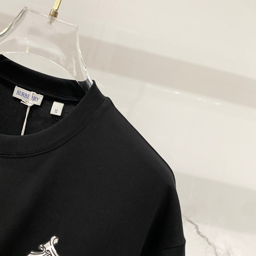 Black crewneck T-shirt with collar and Burberry neck label