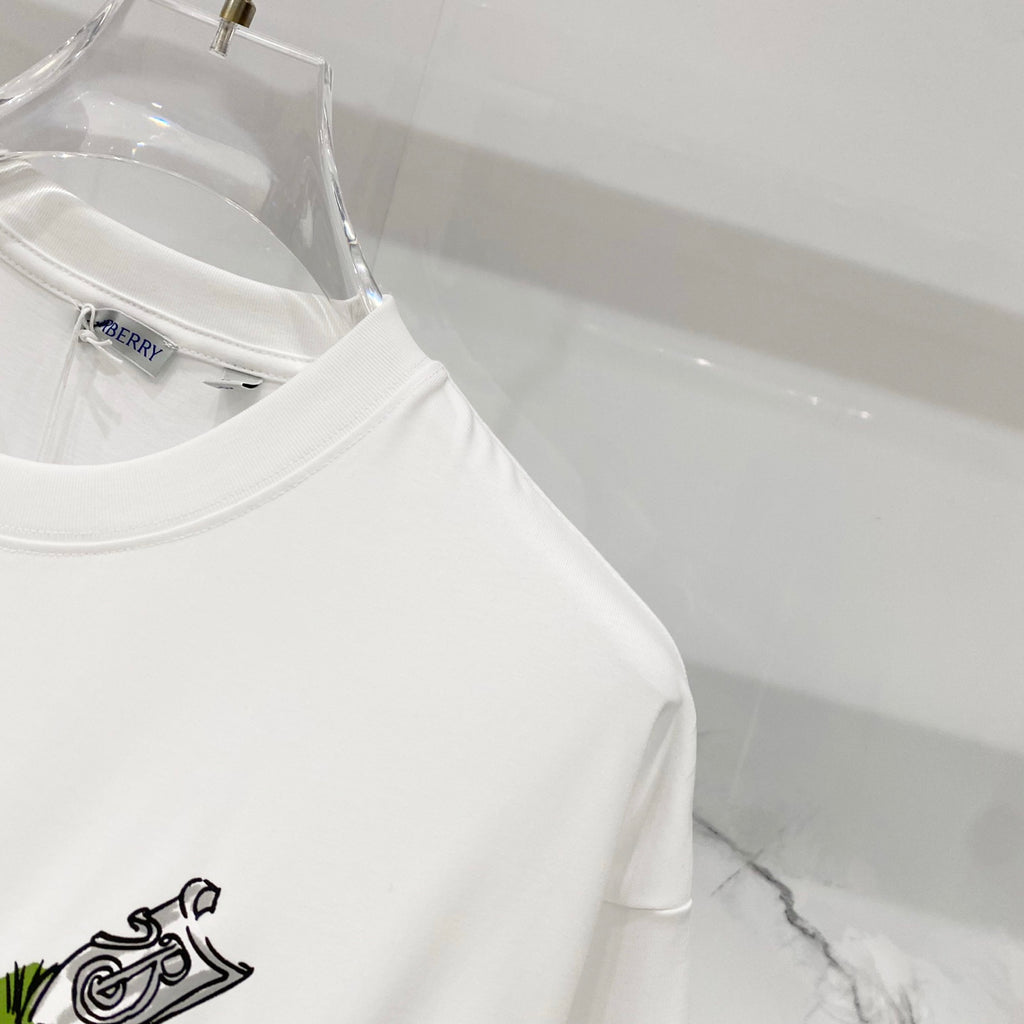 Burberry white crew-neck T-shirt side view with partial graphic print
